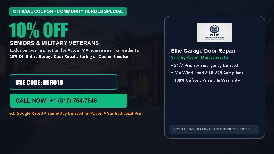 Ellie Garage Door Repair 10% OFF Seniors & Military Veterans in Acton, MA